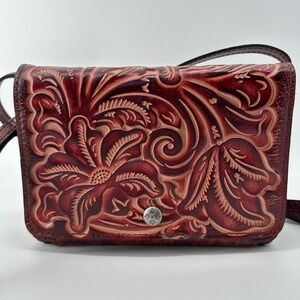 Patricia Nash Toolled Leather Burgundy Francia Organizer Bag Crossbody Wristlet